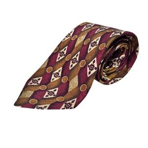 Ermenegildo Zegna Silk Blend Geometric Diamond Floral Necktie Burgundy Gold